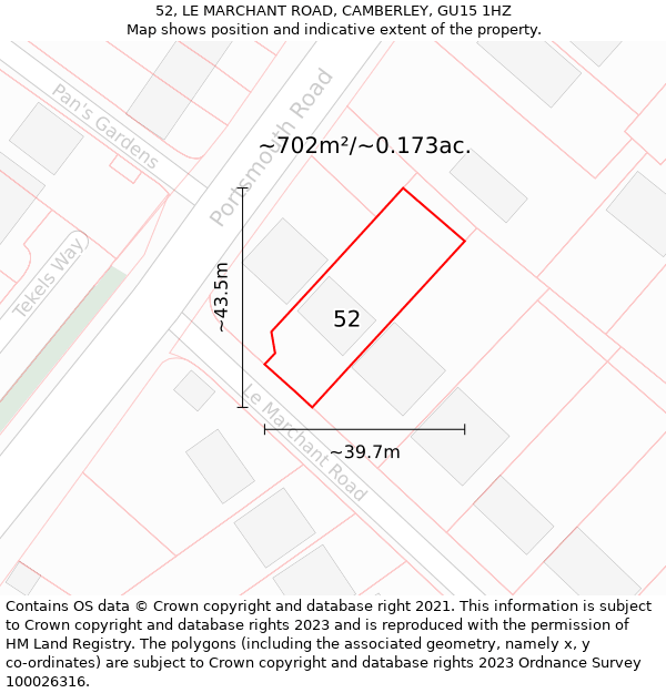 52, LE MARCHANT ROAD, CAMBERLEY, GU15 1HZ: Plot and title map