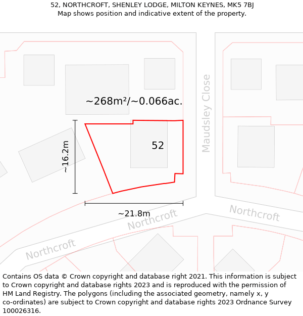 52, NORTHCROFT, SHENLEY LODGE, MILTON KEYNES, MK5 7BJ: Plot and title map