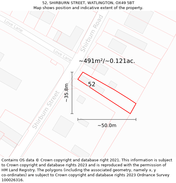 52, SHIRBURN STREET, WATLINGTON, OX49 5BT: Plot and title map