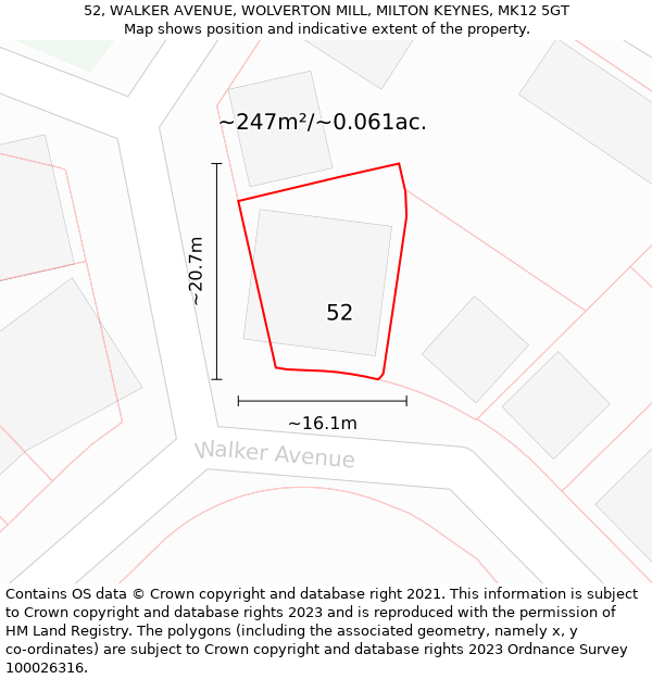 52, WALKER AVENUE, WOLVERTON MILL, MILTON KEYNES, MK12 5GT: Plot and title map