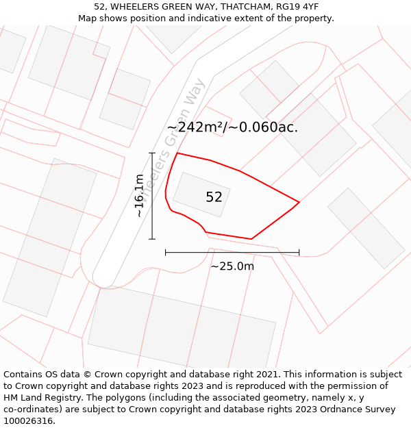 52, WHEELERS GREEN WAY, THATCHAM, RG19 4YF: Plot and title map