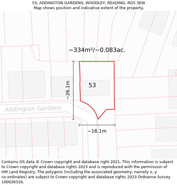 53, ADDINGTON GARDENS, WOODLEY, READING, RG5 3EW: Plot and title map