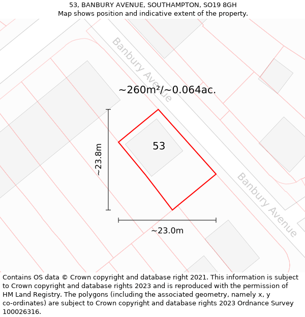 53, BANBURY AVENUE, SOUTHAMPTON, SO19 8GH: Plot and title map