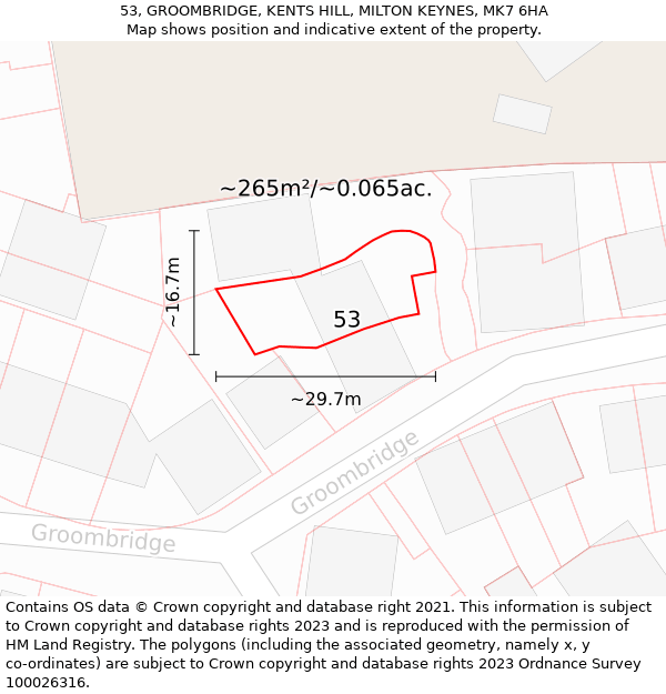 53, GROOMBRIDGE, KENTS HILL, MILTON KEYNES, MK7 6HA: Plot and title map