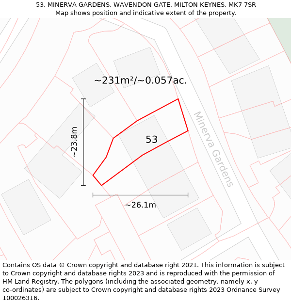 53, MINERVA GARDENS, WAVENDON GATE, MILTON KEYNES, MK7 7SR: Plot and title map