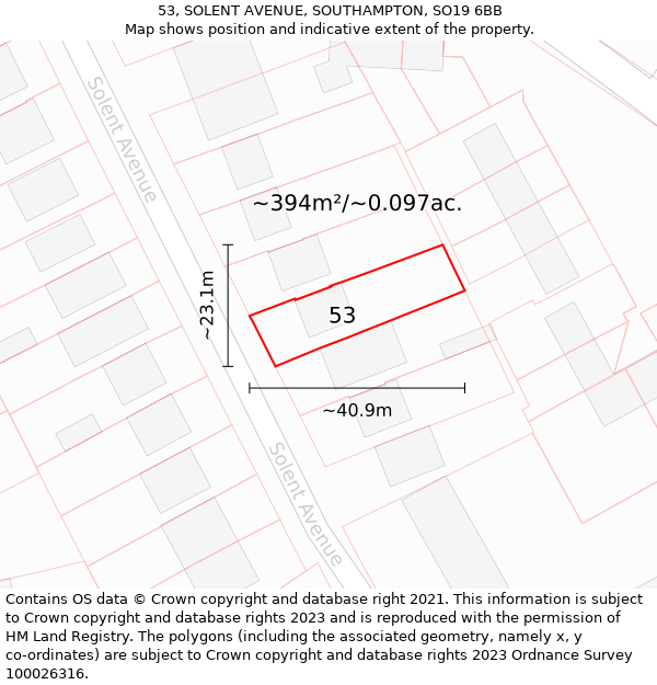 53, SOLENT AVENUE, SOUTHAMPTON, SO19 6BB: Plot and title map