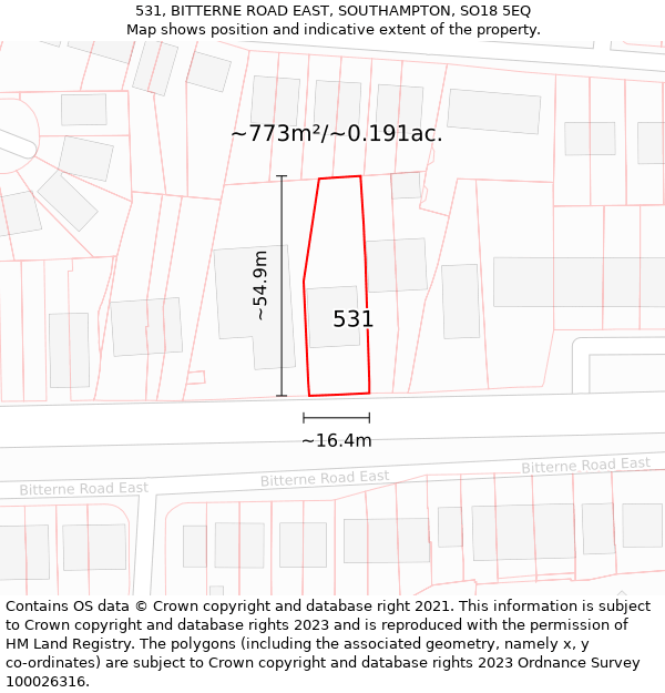 531, BITTERNE ROAD EAST, SOUTHAMPTON, SO18 5EQ: Plot and title map