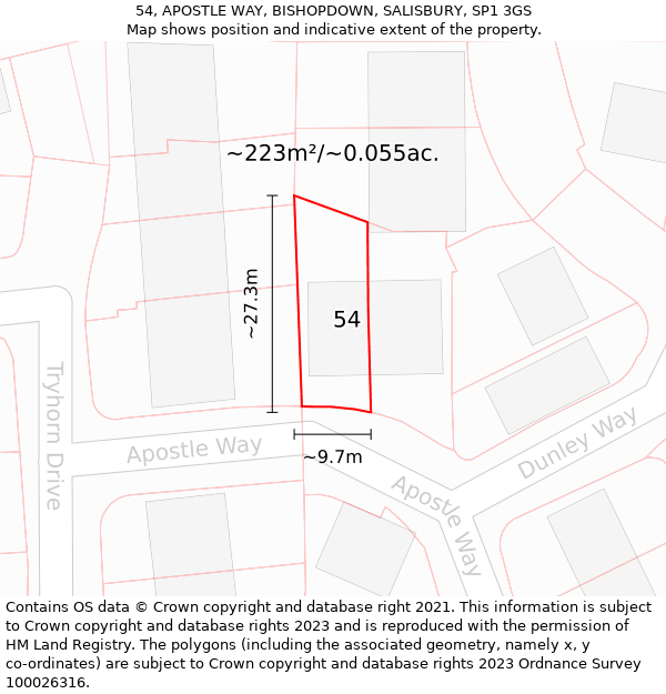 54, APOSTLE WAY, BISHOPDOWN, SALISBURY, SP1 3GS: Plot and title map