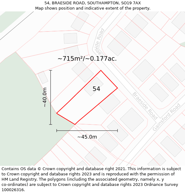 54, BRAESIDE ROAD, SOUTHAMPTON, SO19 7AX: Plot and title map