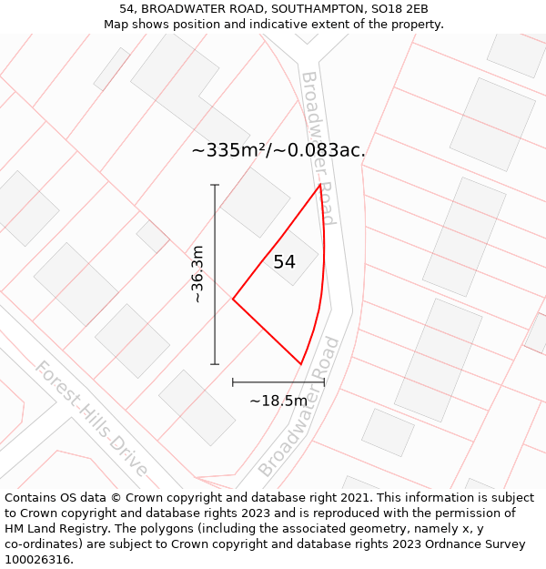 54, BROADWATER ROAD, SOUTHAMPTON, SO18 2EB: Plot and title map