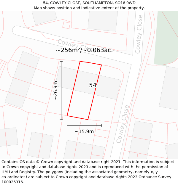 54, COWLEY CLOSE, SOUTHAMPTON, SO16 9WD: Plot and title map