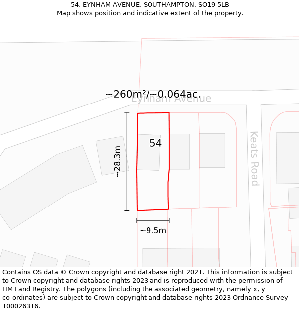 54, EYNHAM AVENUE, SOUTHAMPTON, SO19 5LB: Plot and title map