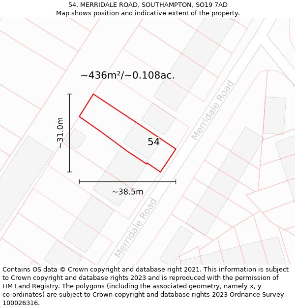 54, MERRIDALE ROAD, SOUTHAMPTON, SO19 7AD: Plot and title map