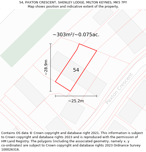 54, PAXTON CRESCENT, SHENLEY LODGE, MILTON KEYNES, MK5 7PY: Plot and title map