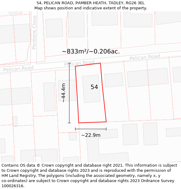 54, PELICAN ROAD, PAMBER HEATH, TADLEY, RG26 3EL: Plot and title map