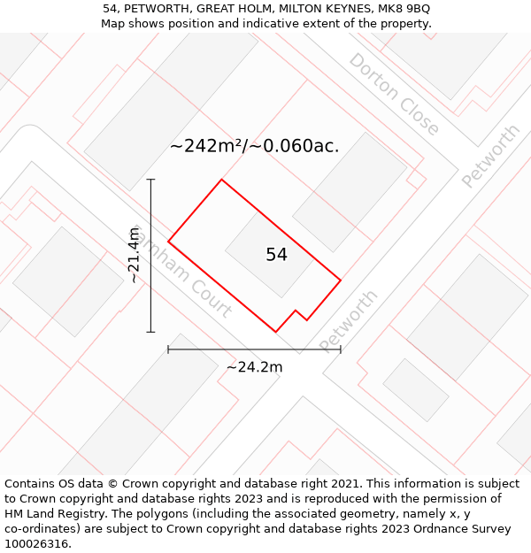 54, PETWORTH, GREAT HOLM, MILTON KEYNES, MK8 9BQ: Plot and title map