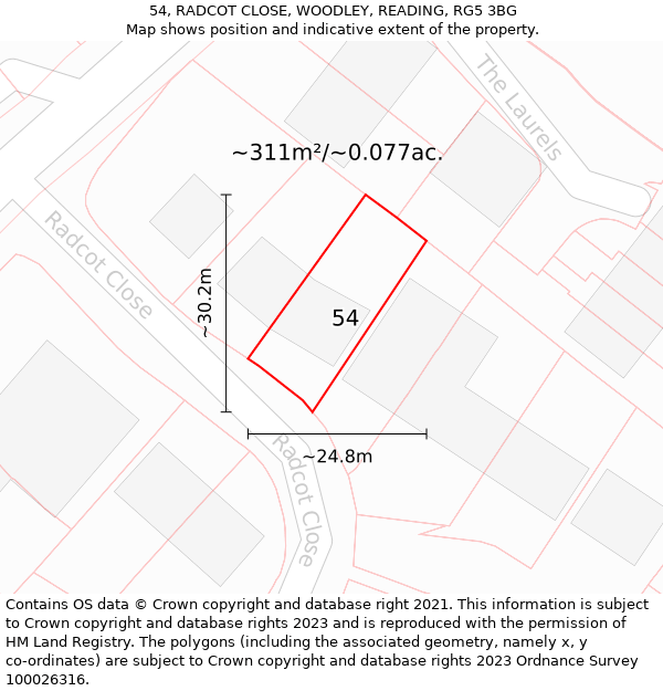 54, RADCOT CLOSE, WOODLEY, READING, RG5 3BG: Plot and title map