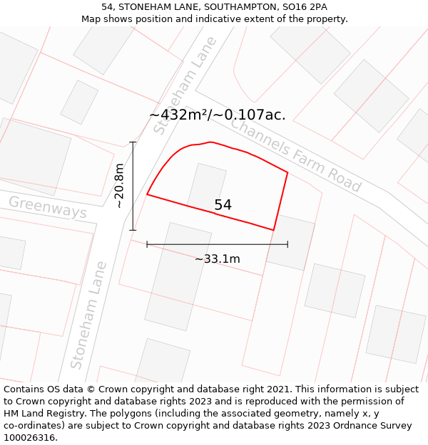 54, STONEHAM LANE, SOUTHAMPTON, SO16 2PA: Plot and title map