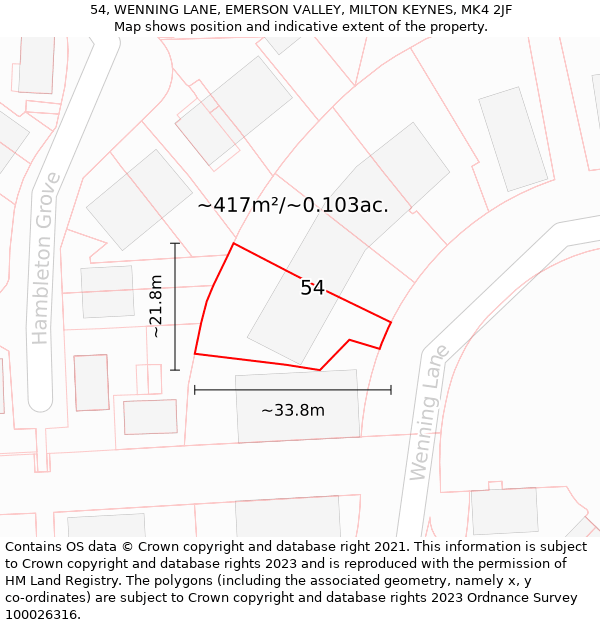 54, WENNING LANE, EMERSON VALLEY, MILTON KEYNES, MK4 2JF: Plot and title map