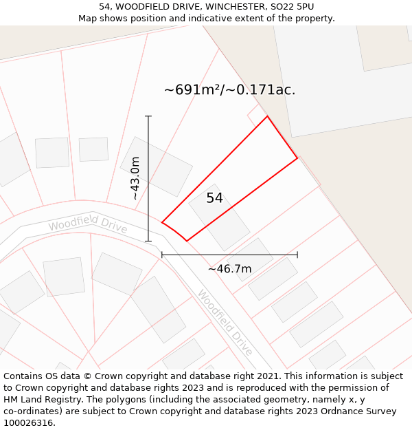 54, WOODFIELD DRIVE, WINCHESTER, SO22 5PU: Plot and title map