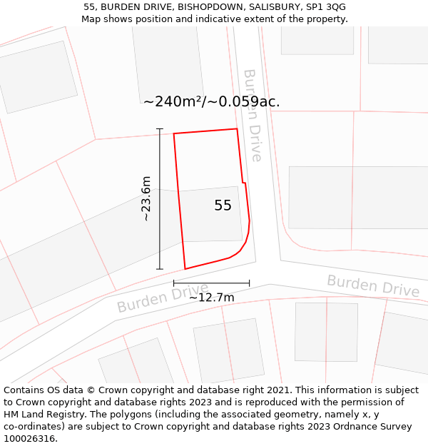 55, BURDEN DRIVE, BISHOPDOWN, SALISBURY, SP1 3QG: Plot and title map