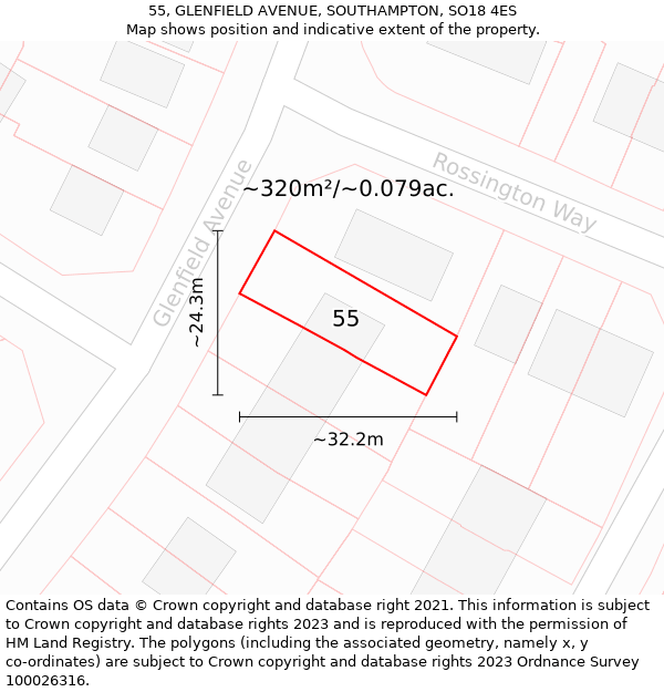 55, GLENFIELD AVENUE, SOUTHAMPTON, SO18 4ES: Plot and title map