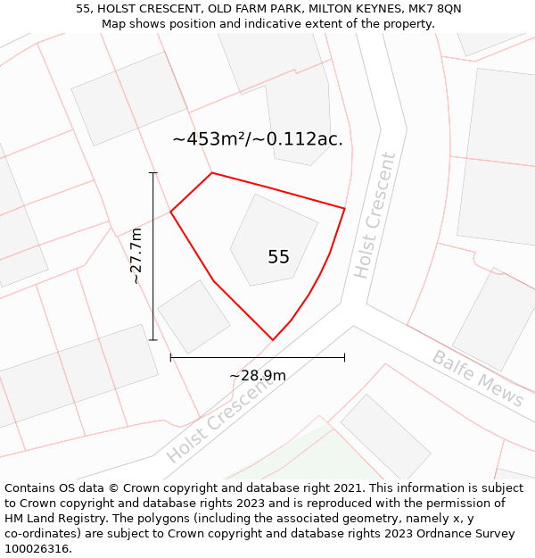 55, HOLST CRESCENT, OLD FARM PARK, MILTON KEYNES, MK7 8QN: Plot and title map