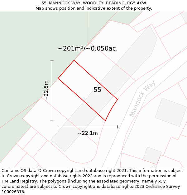 55, MANNOCK WAY, WOODLEY, READING, RG5 4XW: Plot and title map