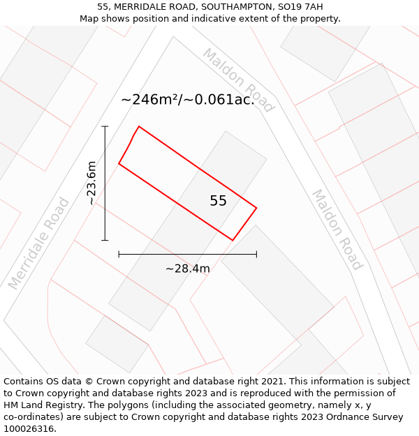 55, MERRIDALE ROAD, SOUTHAMPTON, SO19 7AH: Plot and title map