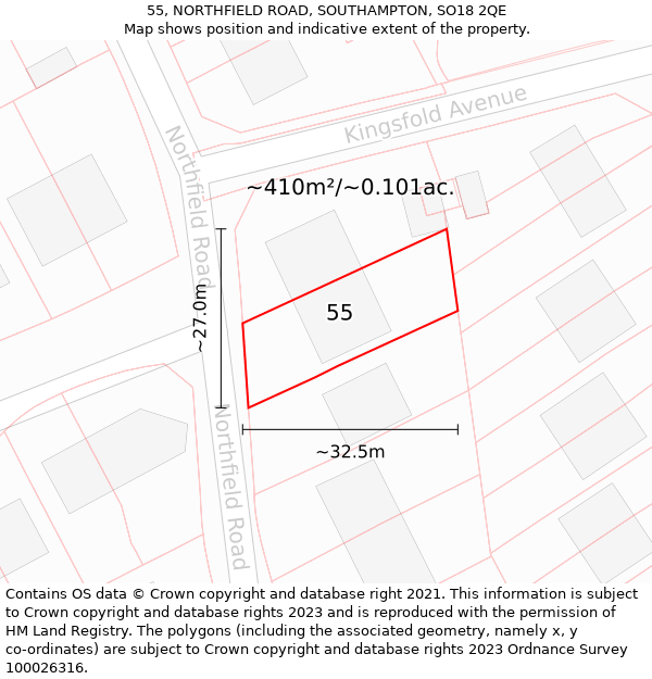 55, NORTHFIELD ROAD, SOUTHAMPTON, SO18 2QE: Plot and title map