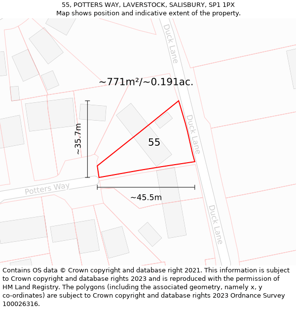 55, POTTERS WAY, LAVERSTOCK, SALISBURY, SP1 1PX: Plot and title map