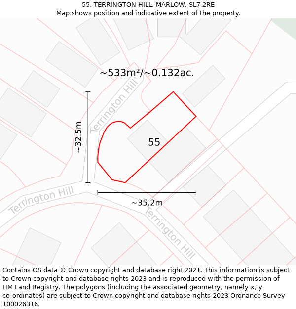 55, TERRINGTON HILL, MARLOW, SL7 2RE: Plot and title map