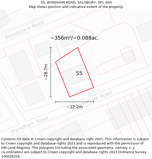 55, WYNDHAM ROAD, SALISBURY, SP1 3AH: Plot and title map