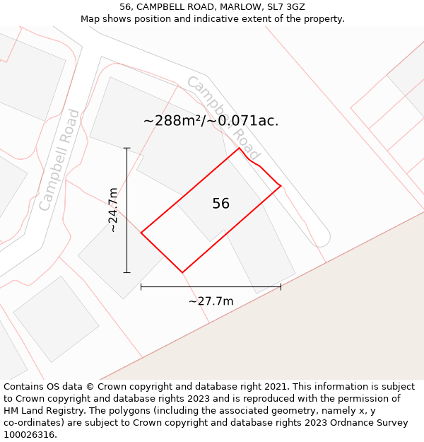 56, CAMPBELL ROAD, MARLOW, SL7 3GZ: Plot and title map