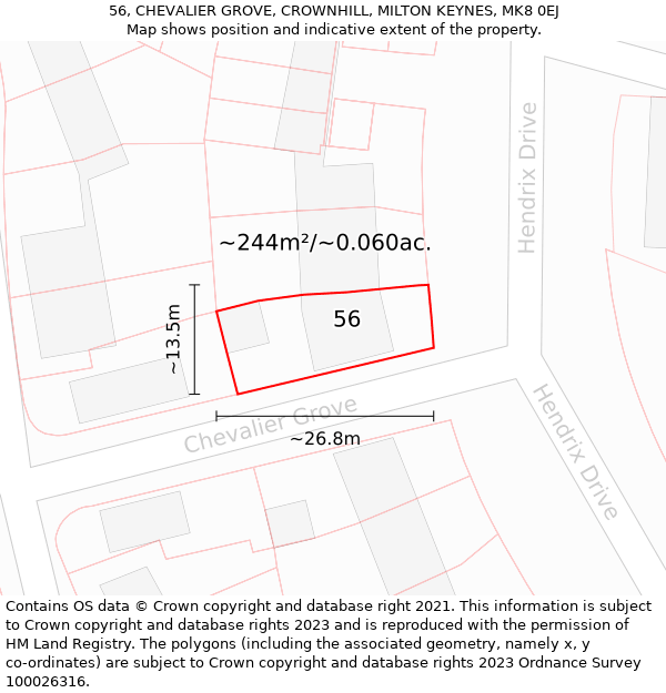 56, CHEVALIER GROVE, CROWNHILL, MILTON KEYNES, MK8 0EJ: Plot and title map