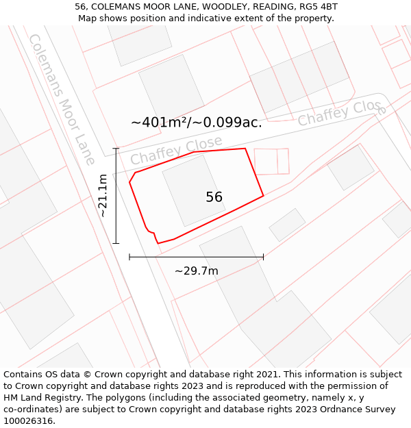 56, COLEMANS MOOR LANE, WOODLEY, READING, RG5 4BT: Plot and title map