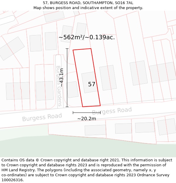 57, BURGESS ROAD, SOUTHAMPTON, SO16 7AL: Plot and title map