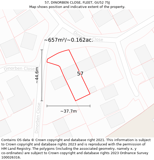 57, DINORBEN CLOSE, FLEET, GU52 7SJ: Plot and title map