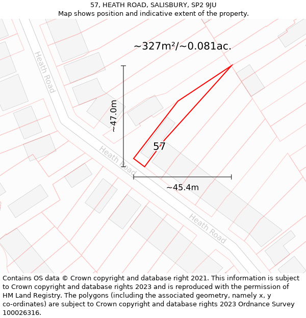 57, HEATH ROAD, SALISBURY, SP2 9JU: Plot and title map