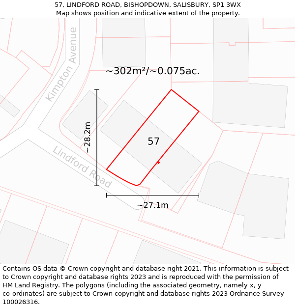 57, LINDFORD ROAD, BISHOPDOWN, SALISBURY, SP1 3WX: Plot and title map