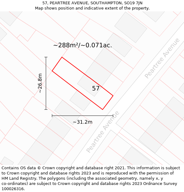 57, PEARTREE AVENUE, SOUTHAMPTON, SO19 7JN: Plot and title map