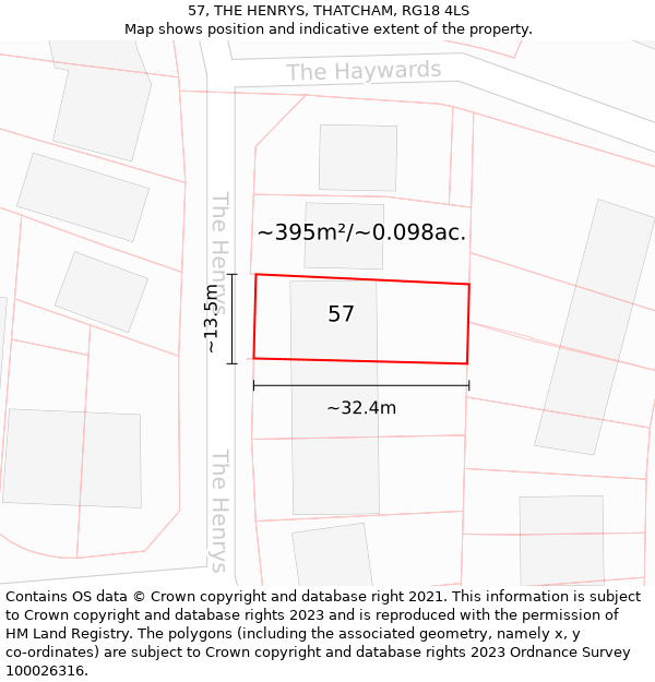 57, THE HENRYS, THATCHAM, RG18 4LS: Plot and title map