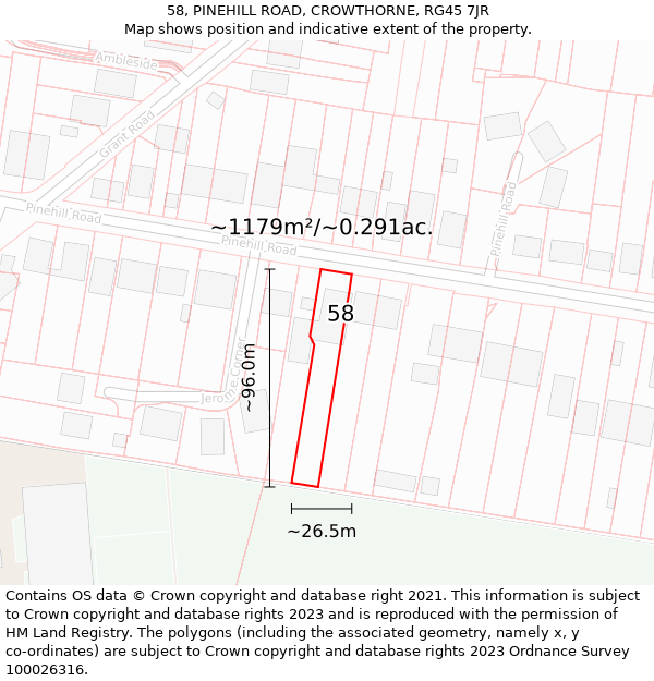 58, PINEHILL ROAD, CROWTHORNE, RG45 7JR: Plot and title map