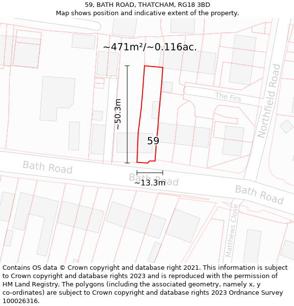 59, BATH ROAD, THATCHAM, RG18 3BD: Plot and title map