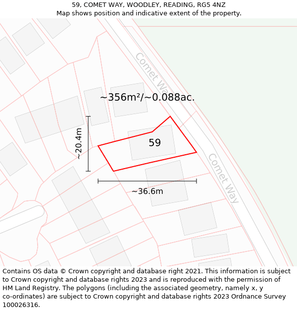 59, COMET WAY, WOODLEY, READING, RG5 4NZ: Plot and title map