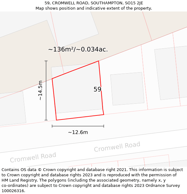 59, CROMWELL ROAD, SOUTHAMPTON, SO15 2JE: Plot and title map