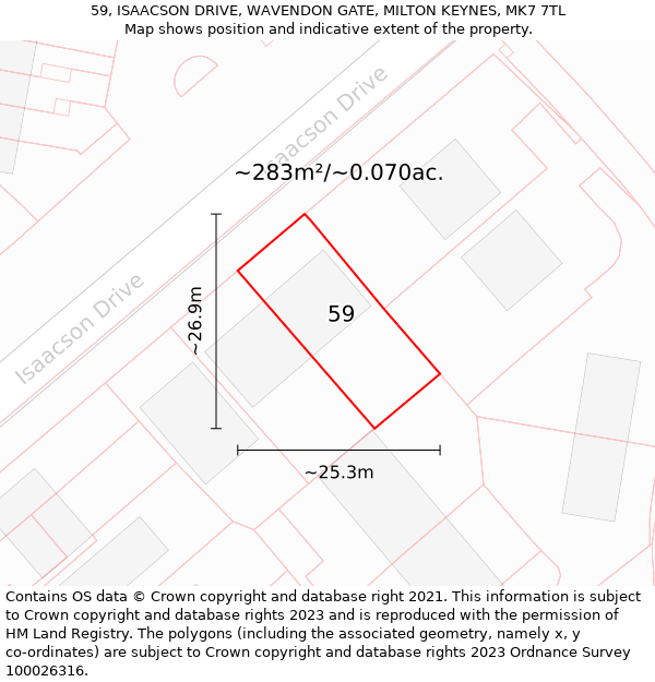 59, ISAACSON DRIVE, WAVENDON GATE, MILTON KEYNES, MK7 7TL: Plot and title map