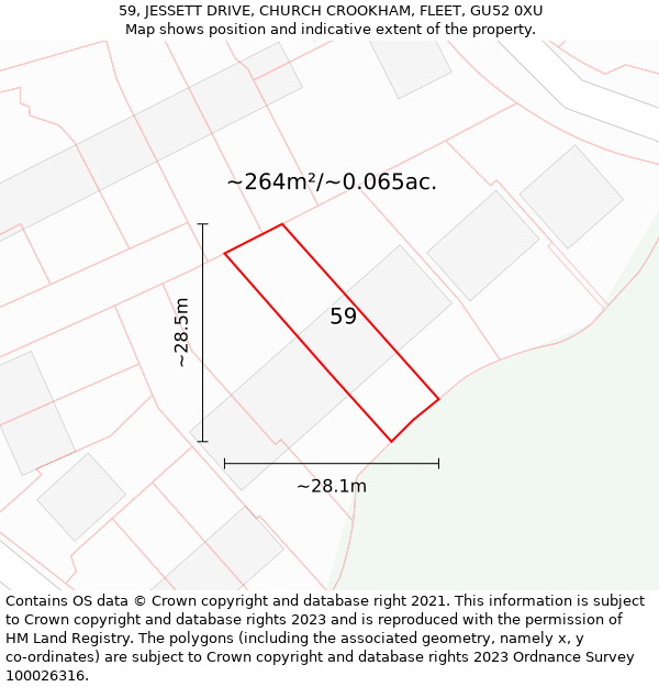 59, JESSETT DRIVE, CHURCH CROOKHAM, FLEET, GU52 0XU: Plot and title map