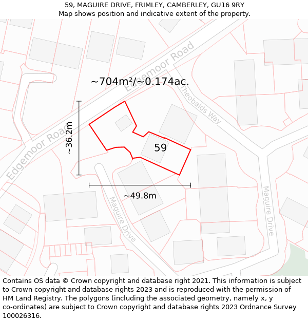 59, MAGUIRE DRIVE, FRIMLEY, CAMBERLEY, GU16 9RY: Plot and title map