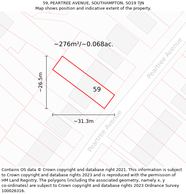 59, PEARTREE AVENUE, SOUTHAMPTON, SO19 7JN: Plot and title map